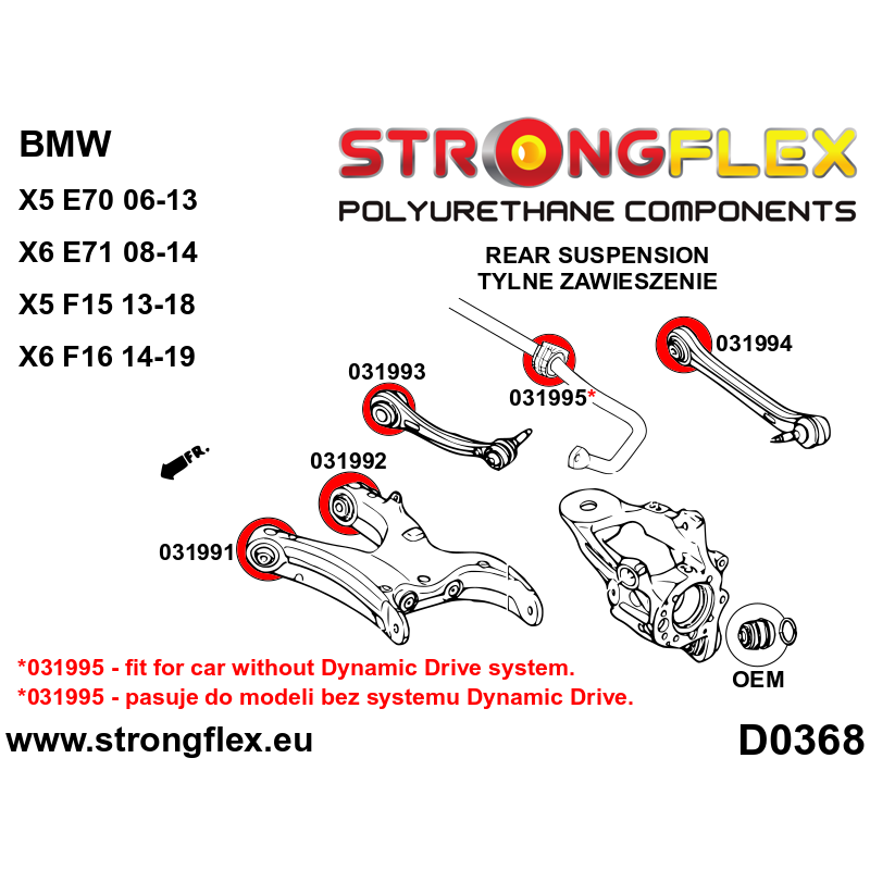 STRONGFLEX|031993B: Tuleja wahacza tylnego górnego – przednia BMW X6 I 07-14 E71/E72 X5 II 06-13 E70 III 13-18 F15/F85 14-19