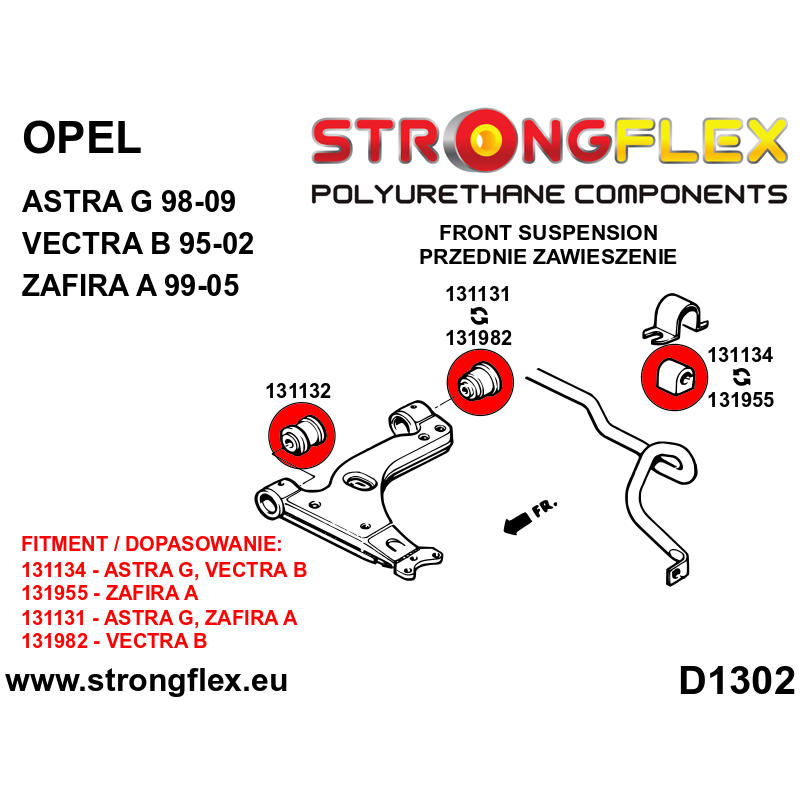 STRONGFLEX|131134A: Vordere Stabilisatorbuchse SPORT Opel/Vauxhall Ascona B 75-81 C 81-88 Astra G 98-04 H 04-10 Corsa Nova Vita