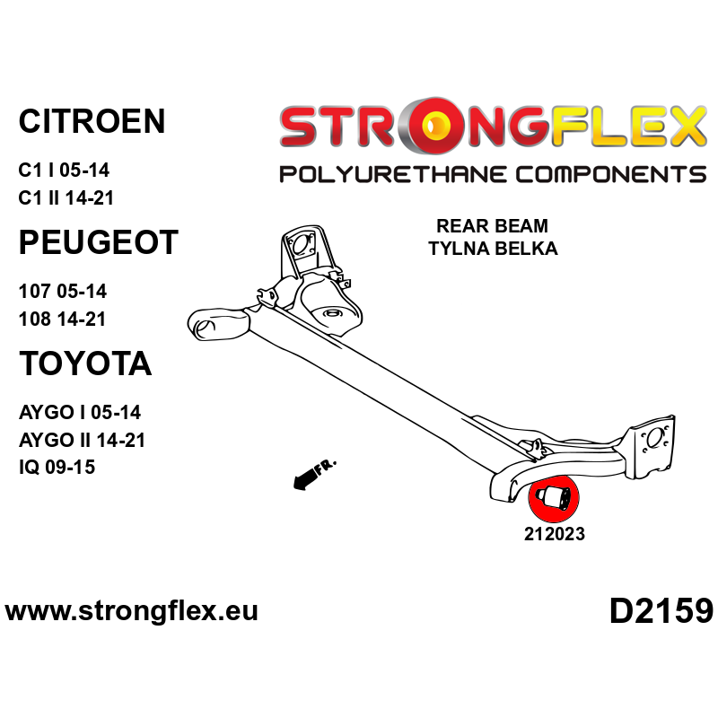 STRONGFLEX|212023A: Rear beam bush SPORT Citroën C1 I 05-14 II 14-21 Peugeot 107 108 Toyota Aygo IQ 09-15