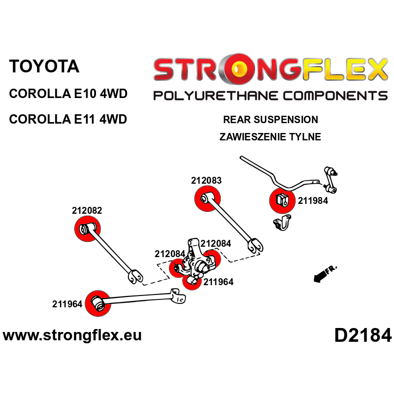 STRONGFLEX|212082A: Hintere Querlenkerbuchse - vorne - innen SPORT Toyota Corolla VII 92-97 E100 4WD VIII 97-02 E110