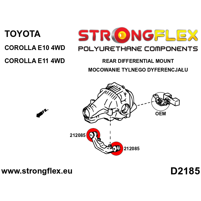 STRONGFLEX|212085A: Rear differential support bush SPORT Toyota Corolla VII 92-97 E100 4WD VIII 97-02 E110