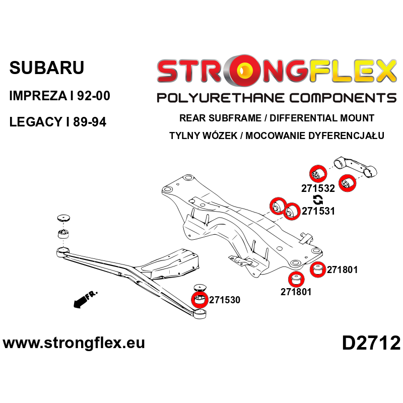 STRONGFLEX|271530A: Tuleja tylnej belki SPORT Saab 9-2X 04-06 Subaru Alcyone SVX 91-96 Forester I 97-02 SF II 02-08 SG Impreza