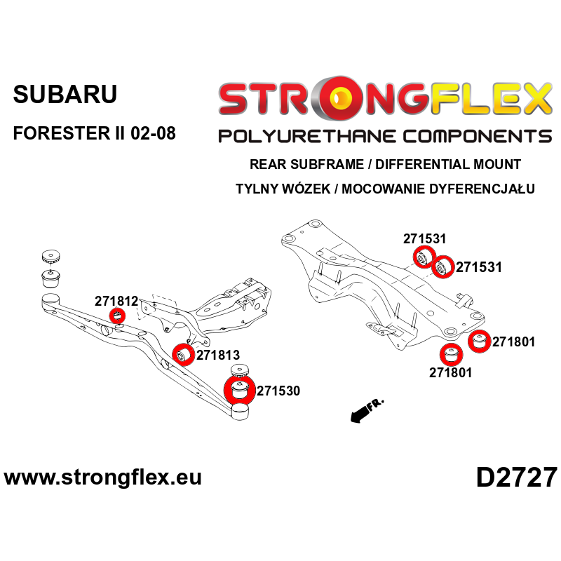 STRONGFLEX|271801B: Hinterachsträger Buchse Subaru Forester I 97-02 SF II 02-08 SG Impreza 92-00 GM GC GF Legacy/Outback