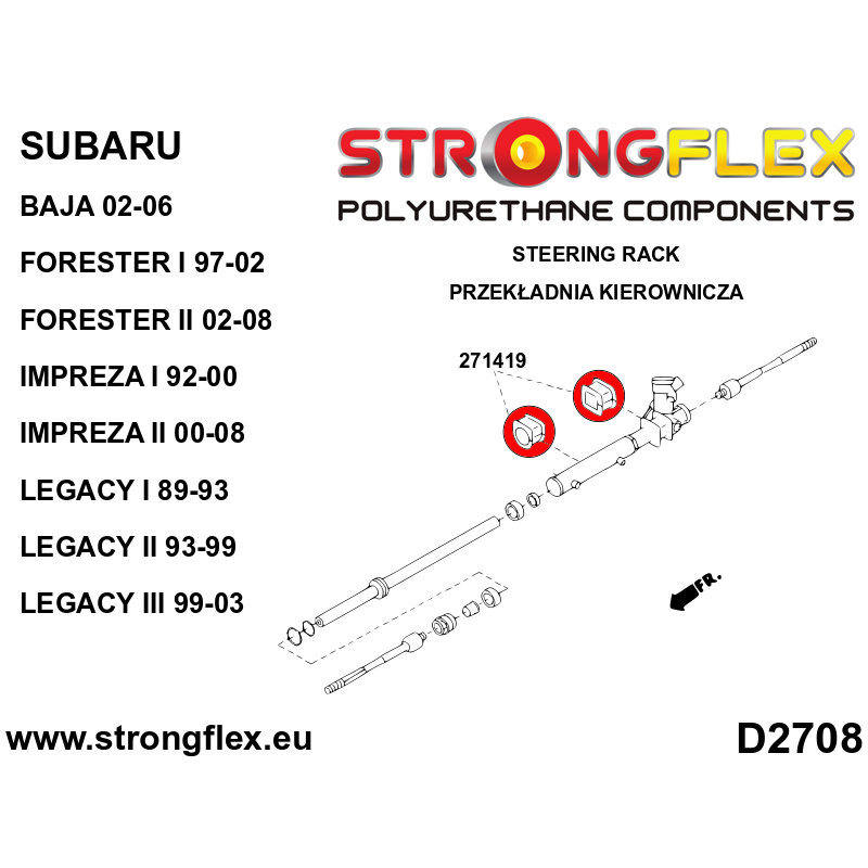 STRONGFLEX|271419B: Steering rack mount bush Saab 9-2X 04-06 Subaru Forester I 97-02 SF II 02-08 SG Impreza 92-00 GM GC GF