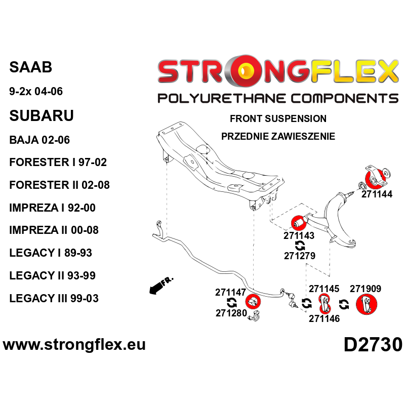 STRONGFLEX|276117A: Zestaw poliuretanowy stabilizatora i łączników przednich SPORT Saab 9-2X 04-06 Subaru Forester I 97-02