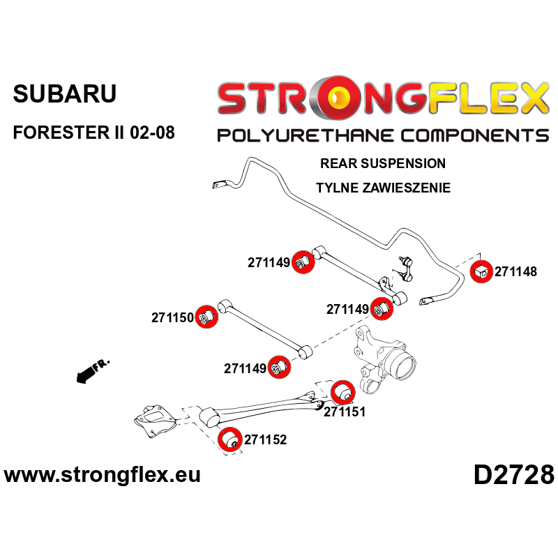 STRONGFLEX|271149A: Tuleja wahacza tylnego poprzecznego przednia i tylna SPORT Saab 9-2X 04-06 Subaru Alcyone SVX 91-96