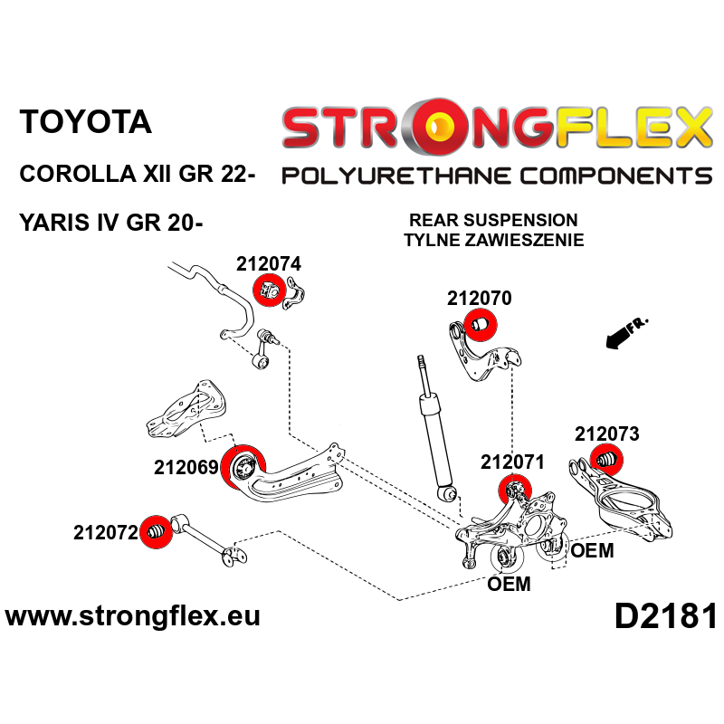 STRONGFLEX|212070A: Hintere oberer Querlenker Buchse SPORT Toyota Yaris IV 19- P21/PA1/PH1 20- GR-FOUR Corolla XII 18- E210 22-