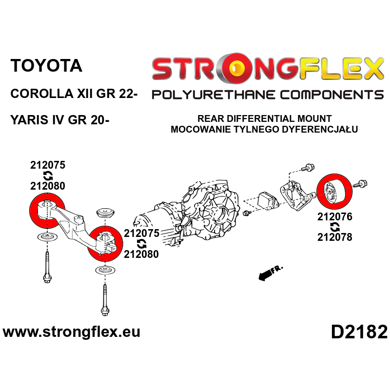 STRONGFLEX|212076B: Tuleja tylnego dyferencjału – tylna Toyota Yaris IV 19- P21/PA1/PH1 20- GR-FOUR Corolla XII 18- E210 22-