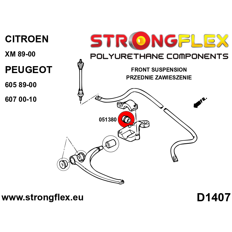 STRONGFLEX|051380B: Tuleja stabilizatora przedniego Citroën Xsara 97-05 ZX 91-97 Berlingo I 96-10 Peugeot 306 93-02 Partner XM