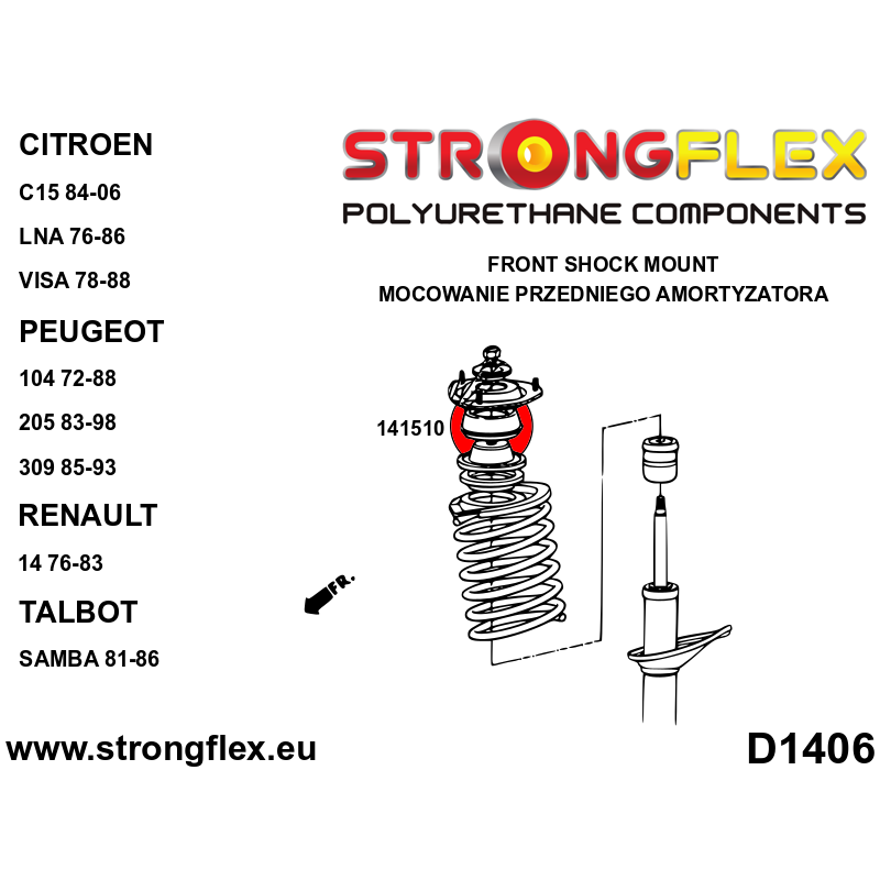 STRONGFLEX|141510A: Poduszka amortyzatora przedniego SPORT Citroën C15 84-06 Talbot Samba 81-86 Renault 14 76-83 LNA 76-86