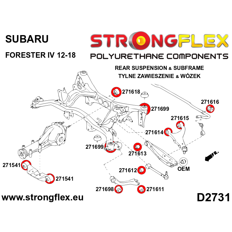 STRONGFLEX|271699B: Buchse Hinterachsträger Aufhängung, Tonnenlager Subaru BRZ I 12-21 Toyota GT86/GR86 Scion FR-S 12- II 21-