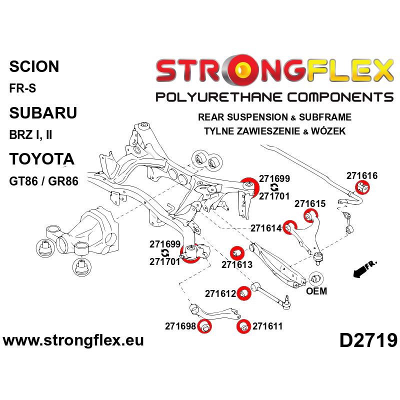 STRONGFLEX|271699B: Buchse Hinterachsträger Aufhängung, Tonnenlager Subaru BRZ I 12-21 Toyota GT86/GR86 Scion FR-S 12- II 21-