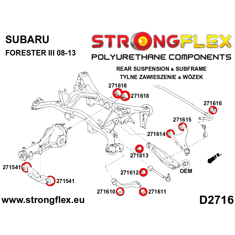 STRONGFLEX|271618A: Hinterachse Differential Aufhängung hintere Buchse SPORT Subaru Forester III 09-13 SH Impreza 07-14 GE GV