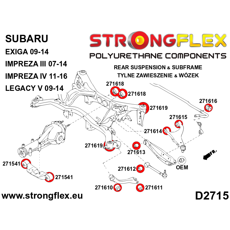 STRONGFLEX|271610A: Rear trailing arm front bush SPORT Subaru Forester III 09-13 SH Impreza 07-14 GE GV GH GR IV 11-16 GP GJ