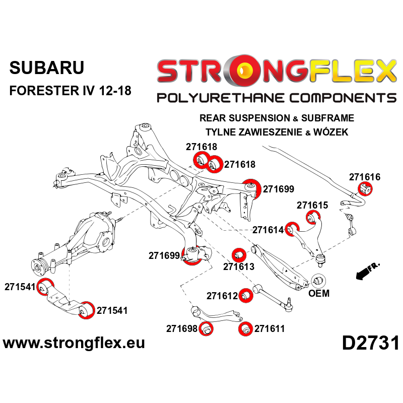 STRONGFLEX|271612A: Tuleja tylnego drążka SPORT Subaru Forester III 09-13 SH Impreza 07-14 GE GV GH GR IV 11-16 GP GJ