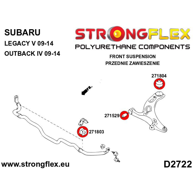 STRONGFLEX|271529A: Front arm front bush SPORT Subaru Tribeca B9 06-14 WX Forester III 09-13 SH Impreza 07-14 GE GV GH GR IV