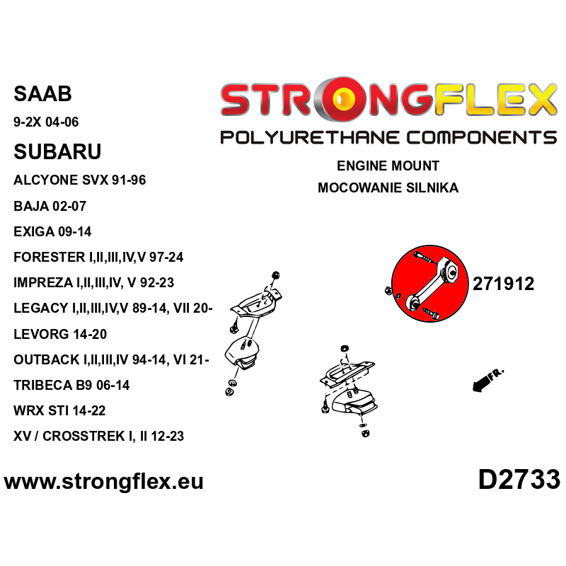 STRONGFLEX|271912A: Łapa górna silnika SPORT Saab 9-2X 04-06 Subaru Alcyone SVX 91-96 Tribeca B9 06-14 WX Forester I 97-02 SF