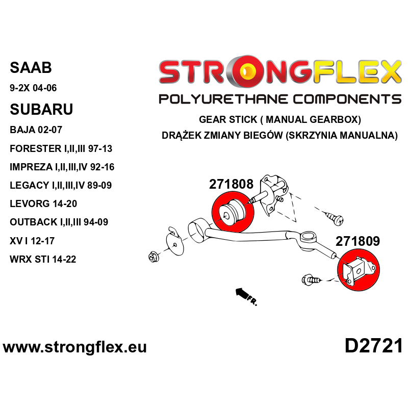 STRONGFLEX|271808A: Buchse Schalthebel Stabilisierung SPORT Saab 9-2X 04-06 Subaru Forester I 97-02 SF II 02-08 SG III 09-13 SH