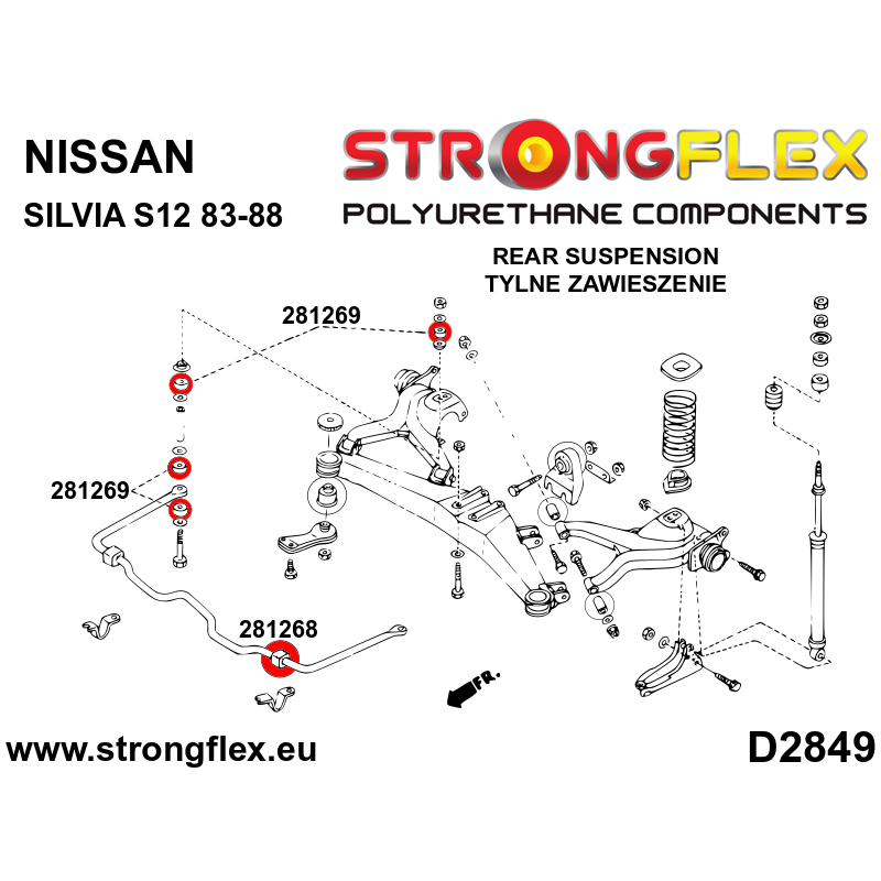 STRONGFLEX|281268B: Rear anti roll bar bush Nissan 300ZX 90-96 Z32 Skyline VIII 89-94 R32 AWD S-chassis 180SX/200SX 240SX