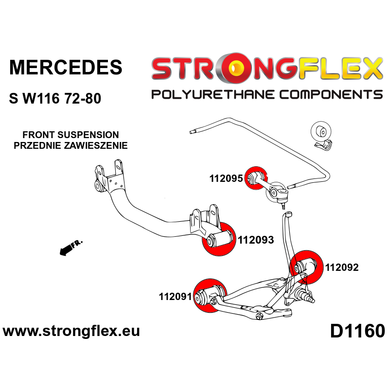 STRONGFLEX|112091A: Front lower arm - front bush SPORT Mercedes Class S W116 72-80