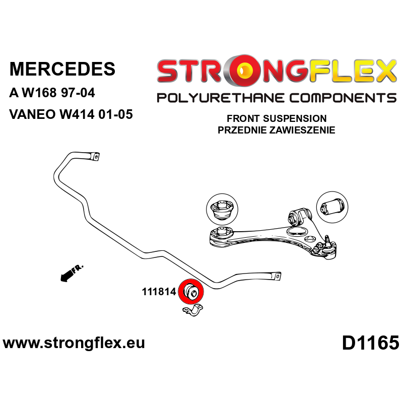 STRONGFLEX|111814A: Tuleja stabilizatora przedniego - wewnętrzna SPORT Mercedes Klasa C W202 93-01 E W210 95-03 4MATIC CLK