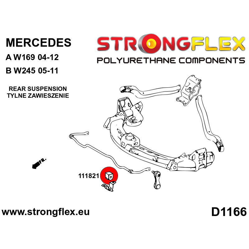 STRONGFLEX|111821B: Rear anti roll bar bush Mercedes Class C W202 93-01 E W210 95-03 4MATIC CLK-Class W208 97-03 SLK R170 96-04