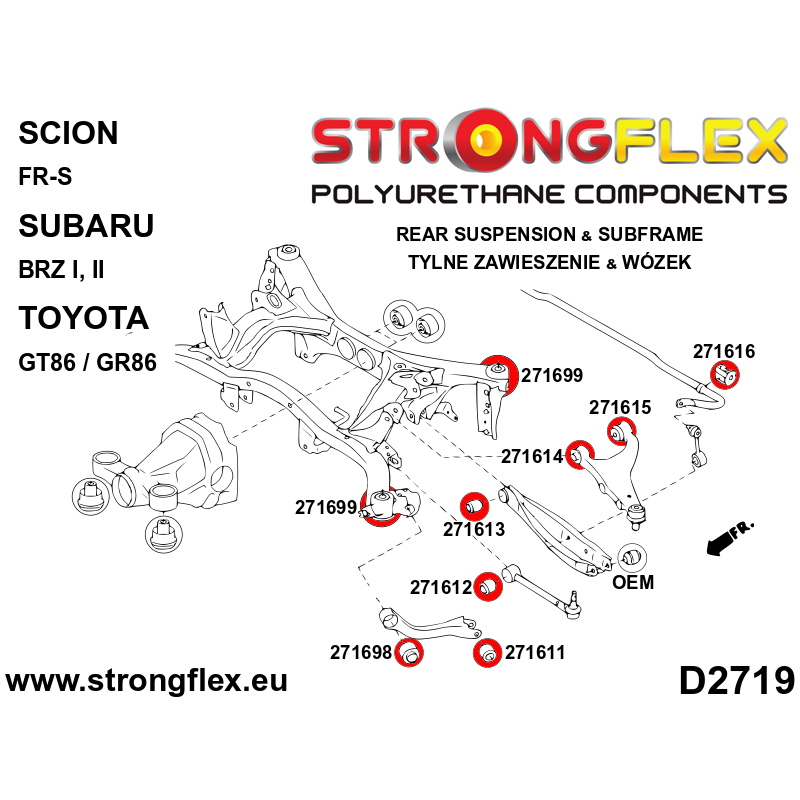 STRONGFLEX|276243A: Rear subframe bush kit SPORT Subaru BRZ I 12-21 Toyota GT86/GR86 Scion FR-S 12- II 21- Forester IV 12-18 SJ