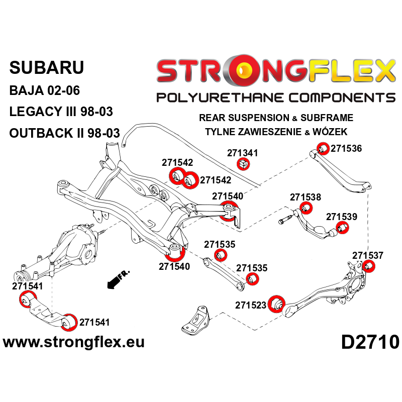 STRONGFLEX|271540B: Hintere Achsträger buchse Subaru Legacy/Outback Legacy III/Outback II 98-03 BE BH BT Baja 02-06