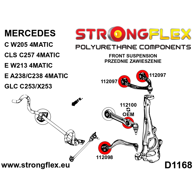 STRONGFLEX|112097A: Tuleja wahacza przedniego górnego SPORT Mercedes GLC I 15-22 X253 Klasa C W205 14-21 RWD 4MATIC E