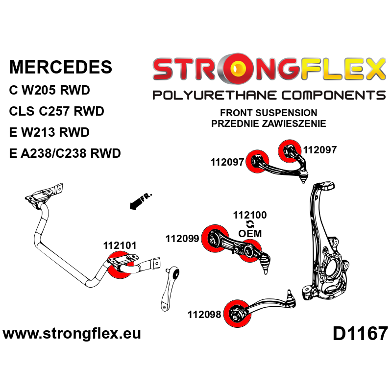 STRONGFLEX|112099A: Vorderradaufhängung - hintere Buchse SPORT Mercedes Klasse C W205 14-21 RWD E C238/A238 16- W213 CLS C257