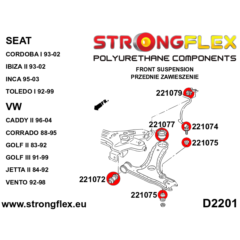 STRONGFLEX|226017B: Polyurethan Buchsensatz Vorderachse Seat Córdoba I 93-02 6K Ibiza II Inca 9K 95-03 Toledo 92-99 1L