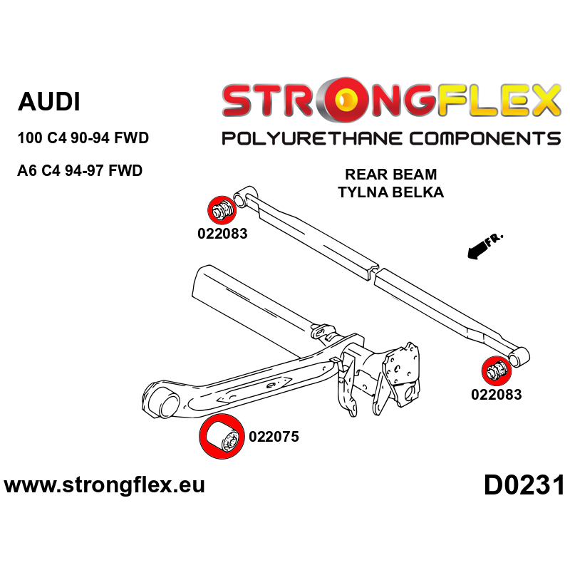 STRONGFLEX|022083A: Buchse Panhardstab SPORT Audi 80/90 S2 RS2 B2 78-86 FWD Coupe B3 86-91 B4 91-96 A6 S6 RS6 C4 94-97 100 S4