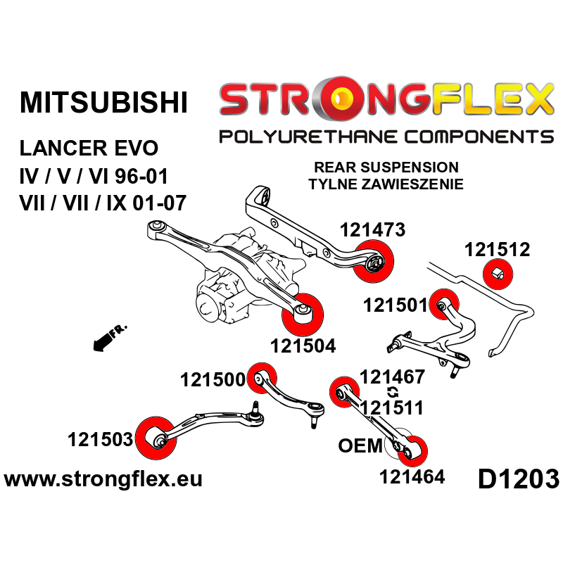 STRONGFLEX|126141A: Kompletter Polyurethan Buchsensatz SPORT Mitsubishi Lancer Evolution IV/V VI 96-01