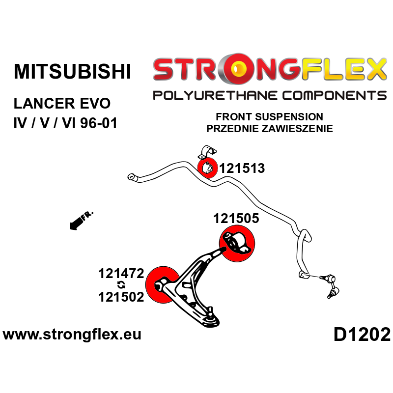 STRONGFLEX|126139A: Zestaw tulei zawieszenia przedniego SPORT Mitsubishi Lancer Evolution IV/V VI 96-01