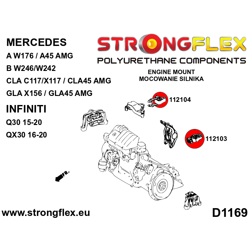 STRONGFLEX|112103A: Lower engine mount insert SPORT Mercedes Class A III 12-17 W176 4MATIC A45 AMG FWD B II 11-18 W246/W242 CLA