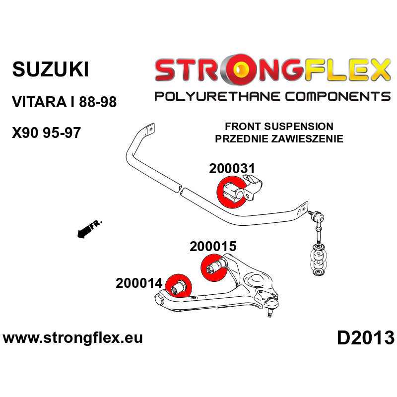 STRONGFLEX|200014A: Tuleja wahacza przedniego – przednia SPORT Suzuki X-90 95-97 Vitara I 88-98 ET/TA