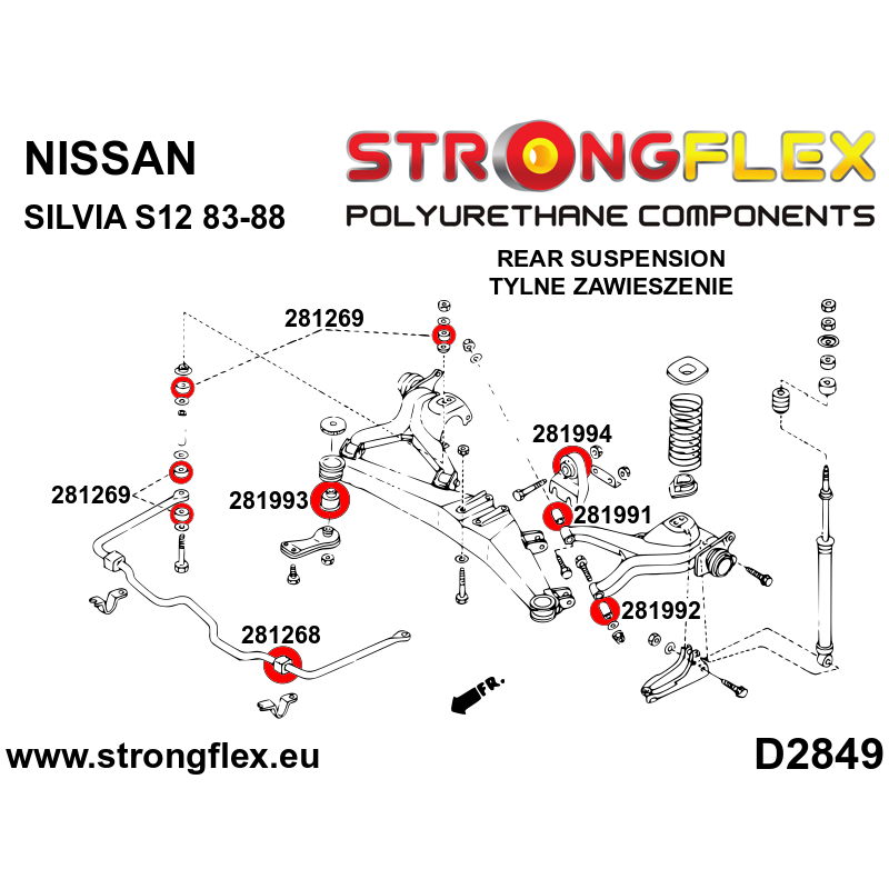 STRONGFLEX|281991A: Rear control arm - inner bush SPORT Nissan 300ZX I 84-90 Z31 S-chassis 180SX/200SX 240SX Silvia IV 83-88 S12