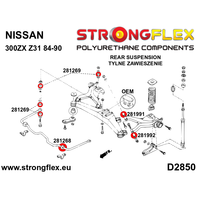 STRONGFLEX|281268A: Tuleja stabilizatora tylnego SPORT Nissan 300ZX II 90-96 Z32 Skyline VIII 89-94 R32 AWD S-chassis