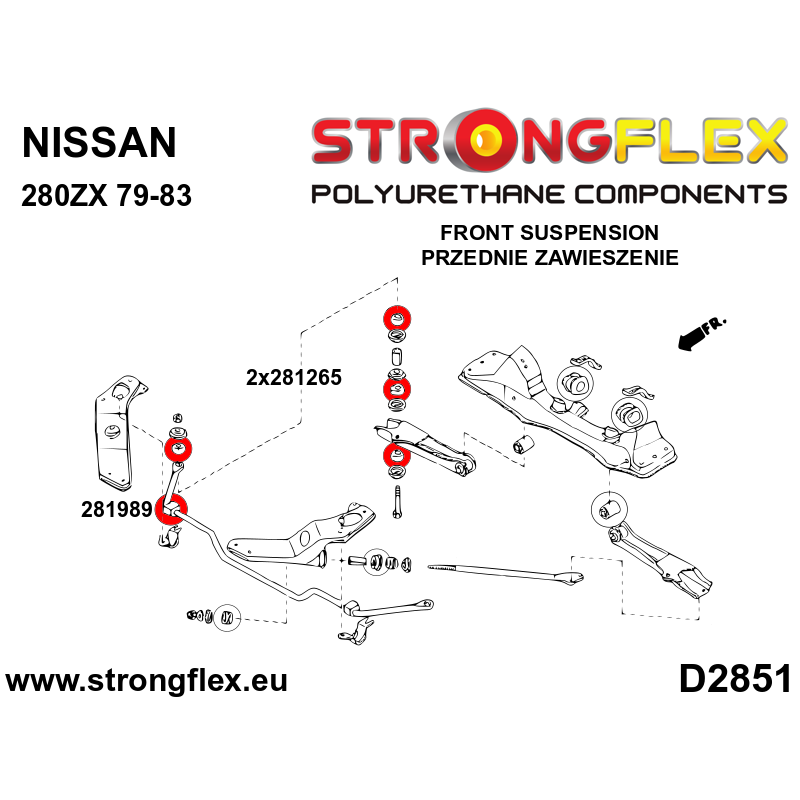 STRONGFLEX|281265A: Buchse vordere Koppelstange SPORT Nissan S-chassis 180SX/200SX 240SX Silvia V 88-98 S13 VI 94-99 S14 VII