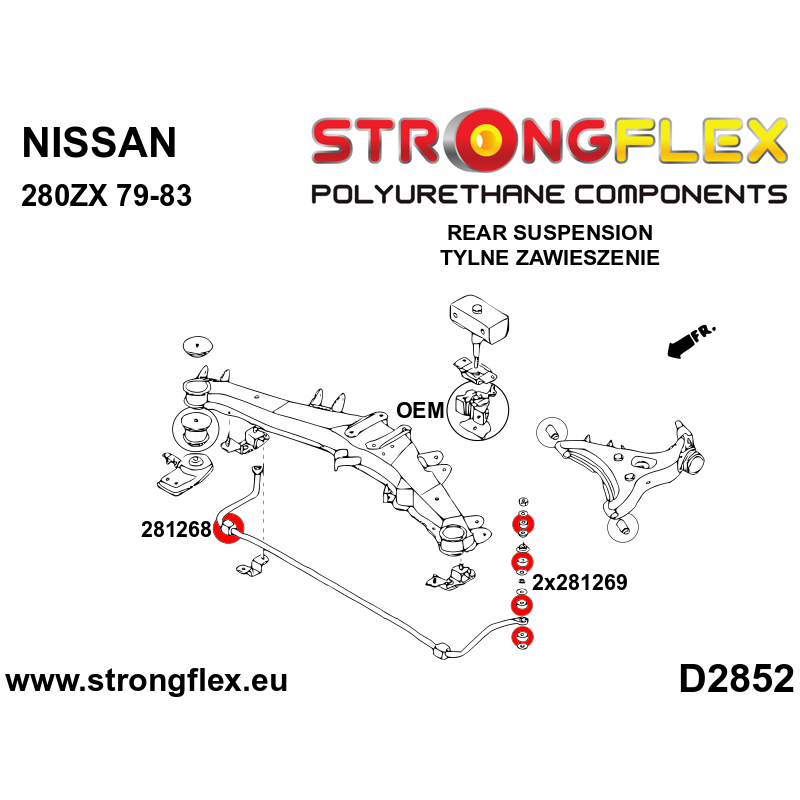 STRONGFLEX|281268A: Rear anti roll bar bush SPORT Nissan 300ZX 90-96 Z32 Skyline VIII 89-94 R32 AWD S-chassis 180SX/200SX 240SX