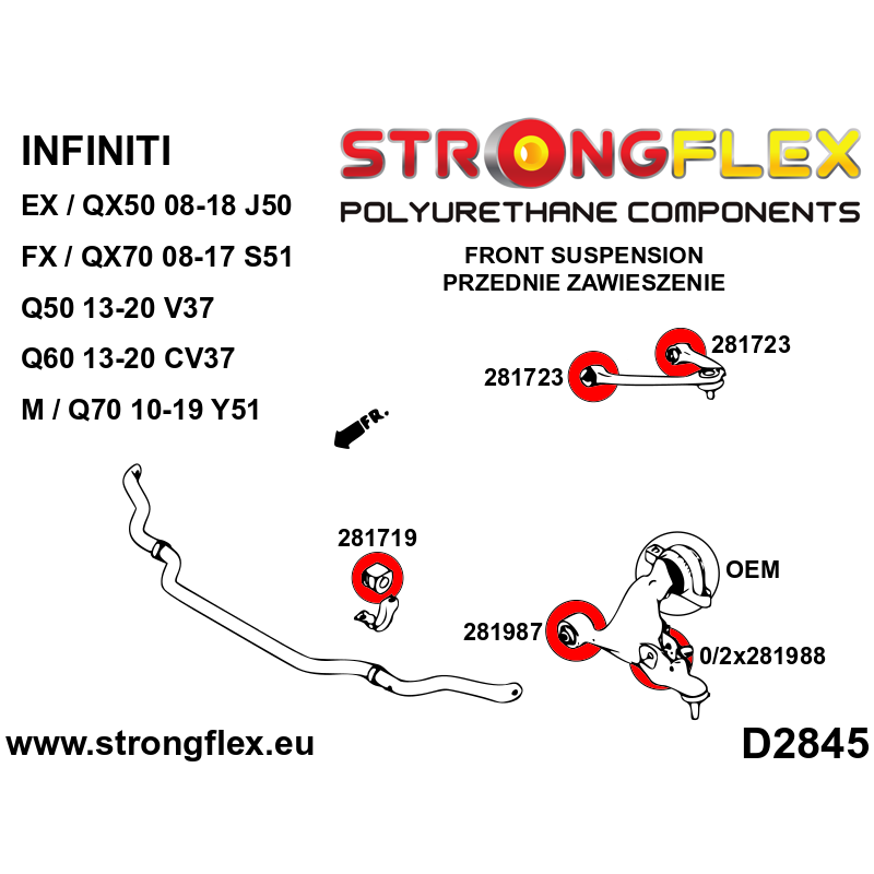 STRONGFLEX|281719A: Tuleja stabilizatora przedniego SPORT Nissan 350Z 02-08 Z33 370Z 09-20 Z34 Infiniti G III G35 02-07 V35 IV