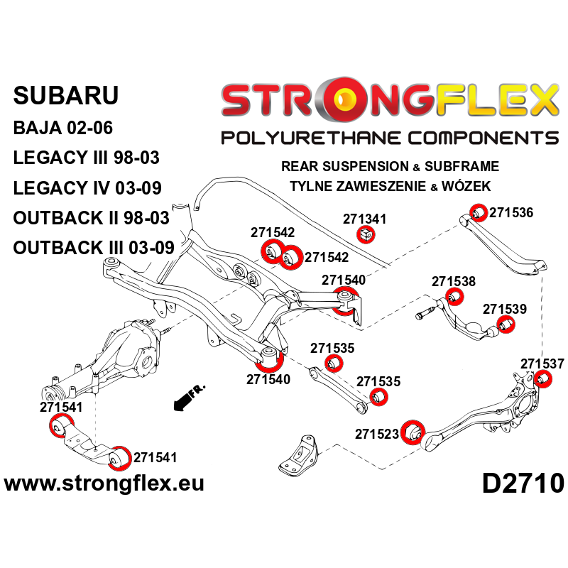 STRONGFLEX|271523A: Hinterachse Längslenker vordere Buchse SPORT Subaru Legacy/Outback Legacy III/Outback II 98-03 BE BH BT IV