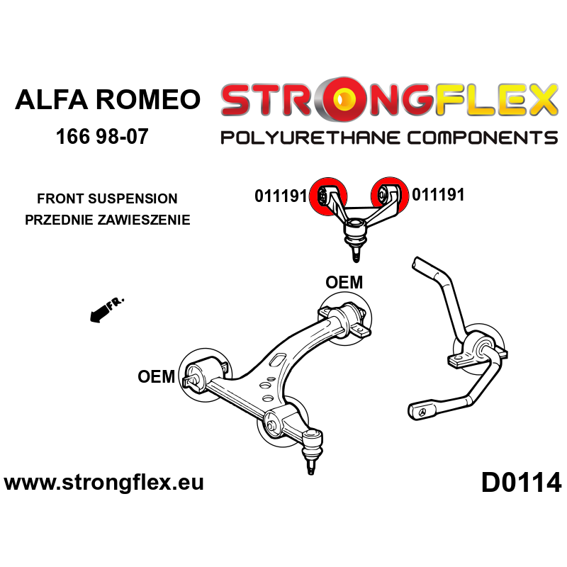 STRONGFLEX|011191A: Front upper arm bush SPORT Alfa Romeo 147 00-10 type 937 156 97-07 932 166 99-07 936 GT 03-10