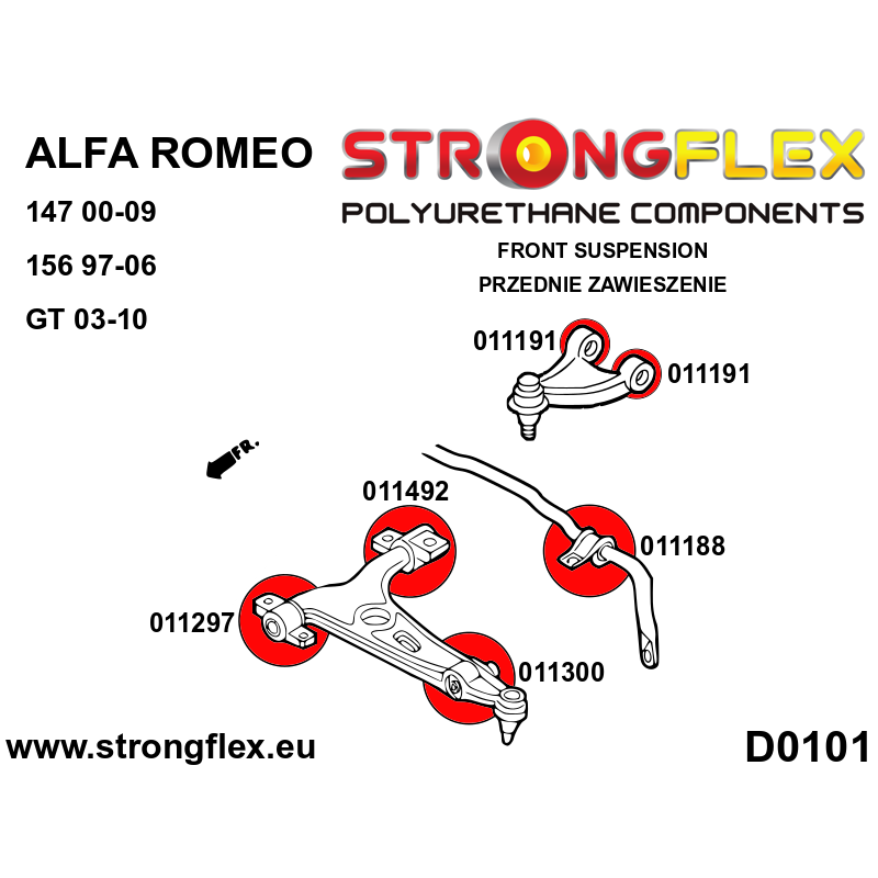 STRONGFLEX|011191B: Front upper arm bush Alfa Romeo 147 00-10 type 937 156 97-07 932 166 99-07 936 GT 03-10