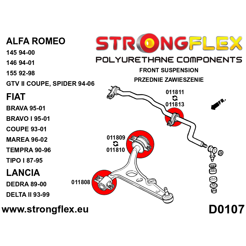 STRONGFLEX|016255A: Front suspension bush kit SPORT Alfa Romeo GTV 95-05 type 916 145/146 94-00 930A 930B 155 92-98 167 Spider