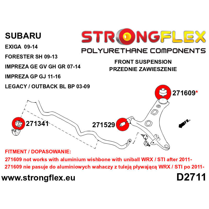 STRONGFLEX|276164A: Front suspension polyurethane bush kit SPORT Subaru Forester III 09-13 SH Impreza 07-14 GE GV GH GR IV