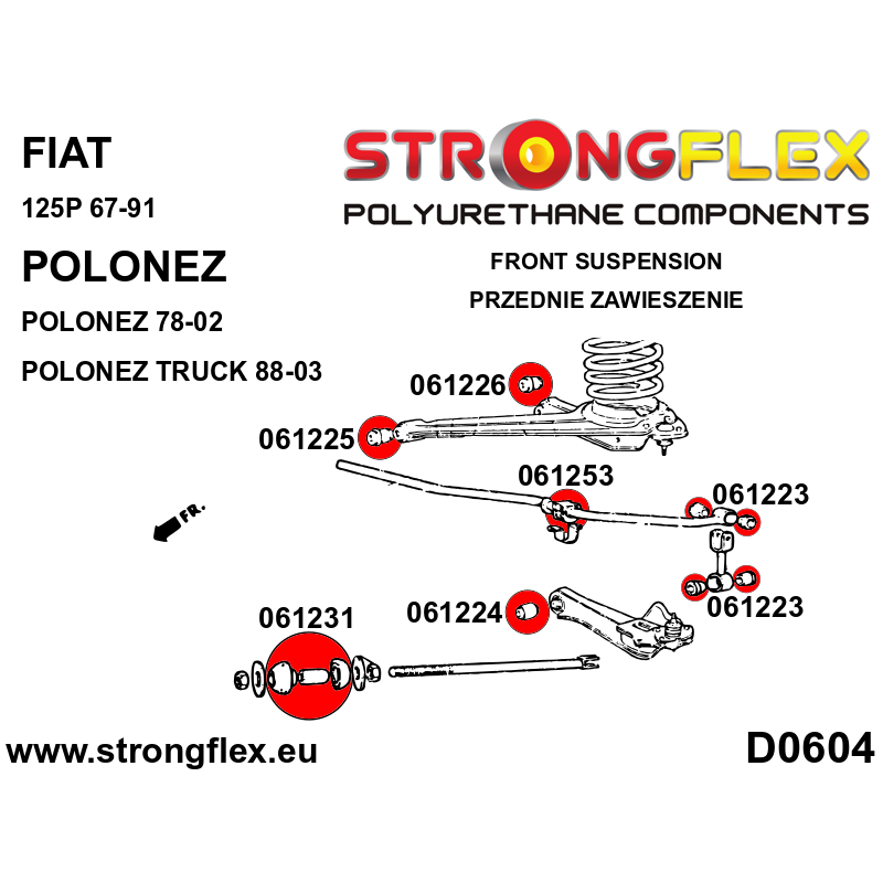 STRONGFLEX|066113A: Full suspension bush kit SPORT Fiat 125P 1300/1500 67-91 Polonez 78-02