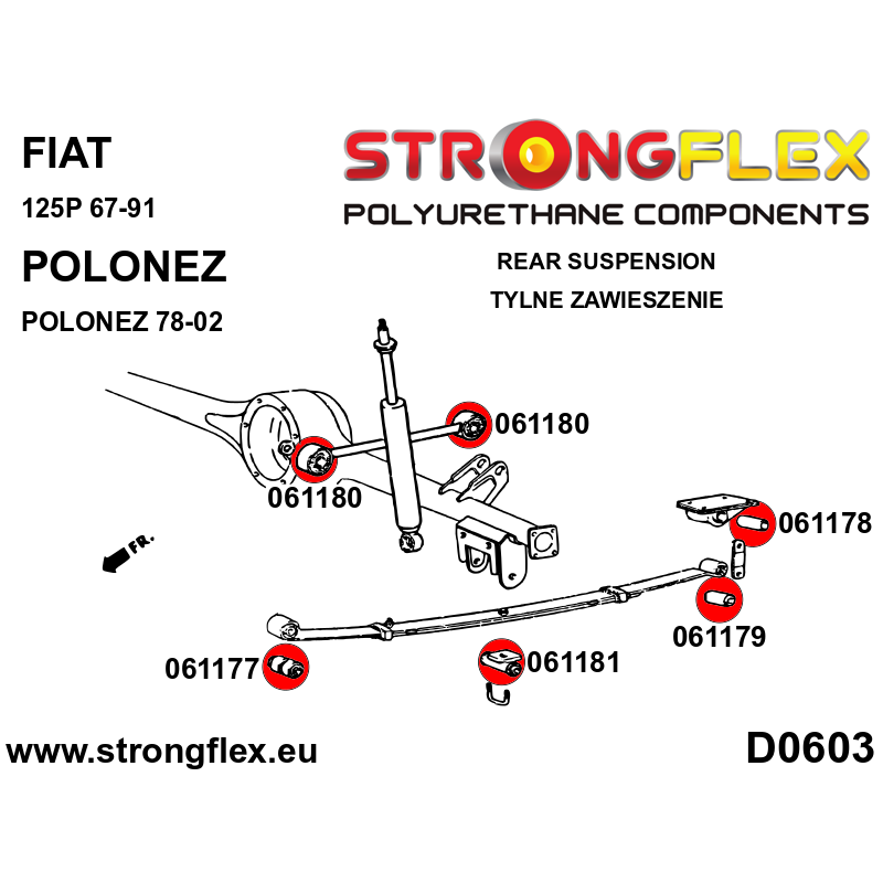 STRONGFLEX|066113B: Kompletter Polyurethan Buchsensatz Fiat 125P 1300/1500 67-91 Polonez 78-02