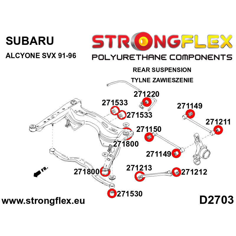 STRONGFLEX|271150A: Rear tie bar bush SPORT Saab 9-2X 04-06 Subaru Alcyone SVX 91-96 Forester I 97-02 SF II 02-08 SG Impreza