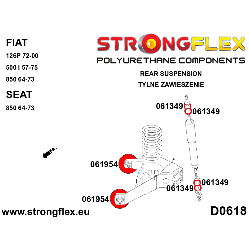 STRONGFLEX|061954A: Hinterachse Querlenkerbuchse SPORT Fiat 126P 72-00 850 64-73 500 I 57-75 Seat